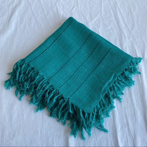 Turquoise Openwork Fringe Rayon Rectangle Scarf - Picture 10 of 11